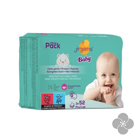JimJams Baby nedves popsitörlőkendő multipack - illatmentes 3x52db