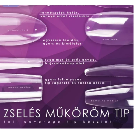 PN - Full Coverage Zselés Műköröm Tip Készlet - Oval Short