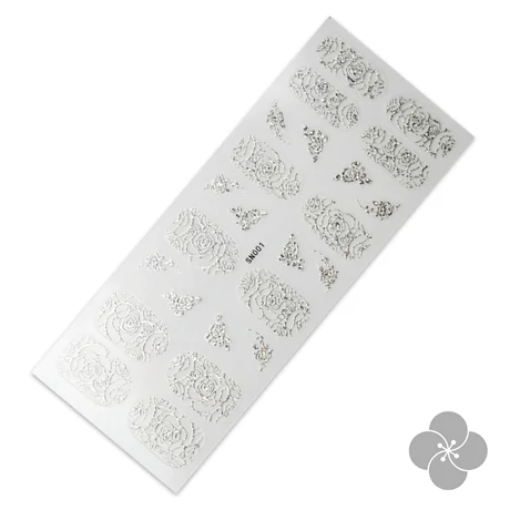 PN - Holo Nail Sticker - Körömmatrica - 1 - Rózsás - Holo ezüstös