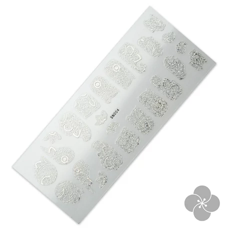 PN - Holo Nail Sticker - Körömmatrica - 3 - Virágos - Holo ezüstös