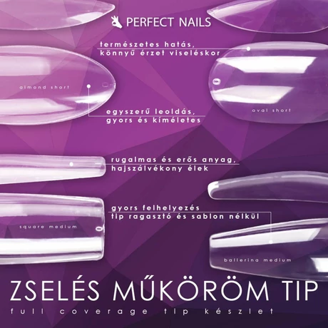PN - Full Coverage Gel Tip - Zselés Műköröm Tip Készlet - Almond Short