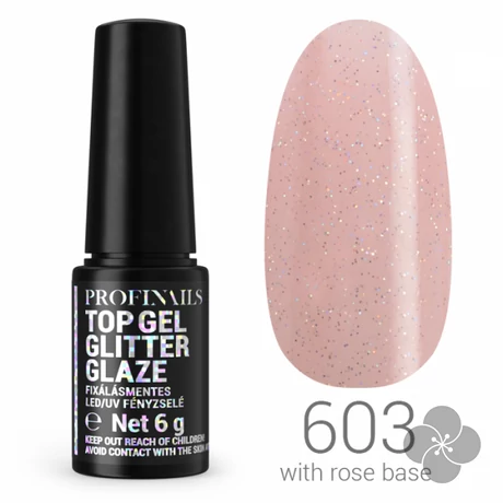 Profinails Top Gél Glitter Glaze fixálásmentes LED/UV fényzselé 6g No.603|||Profinails Top Gél Glitter Glaze fixálásmentes LED/UV fényzselé 6g No.603