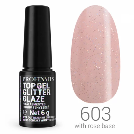 Profinails Top Gél Glitter Glaze fixálásmentes LED/UV fényzselé 6g No.603|||Profinails Top Gél Glitter Glaze fixálásmentes LED/UV fényzselé 6g No.603