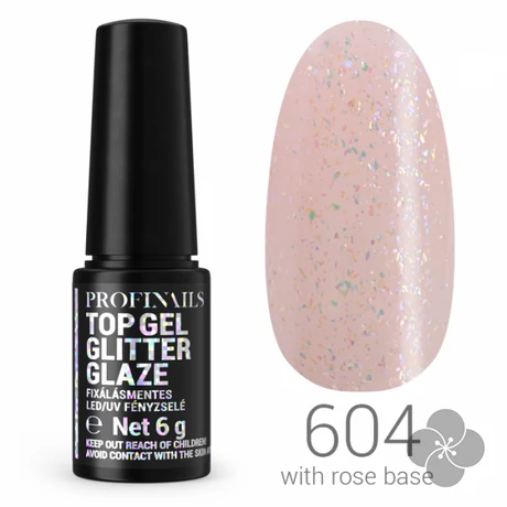 Profinails Top Gél Glitter Glaze fixálásmentes LED/UV fényzselé 6g No.604|||Profinails Top Gél Glitter Glaze fixálásmentes LED/UV fényzselé 6g No.604