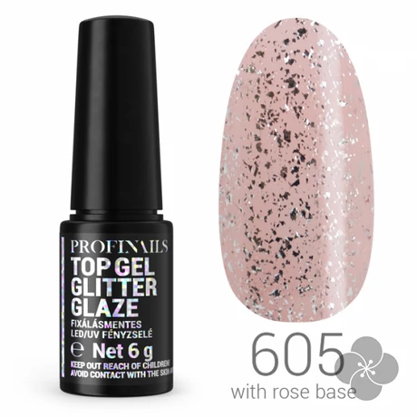 Profinails Top Gél Glitter Glaze fixálásmentes LED/UV fényzselé 6g No.605|||Profinails Top Gél Glitter Glaze fixálásmentes LED/UV fényzselé 6g No.605