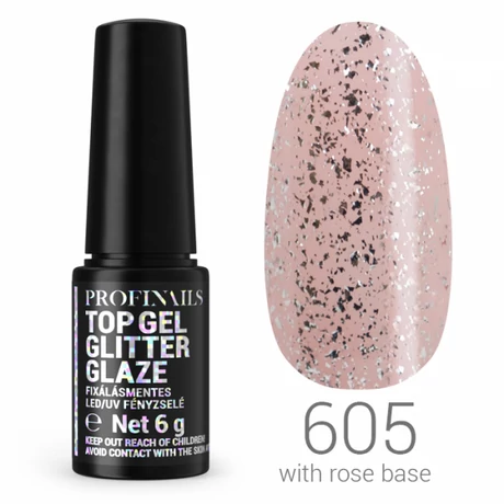 Profinails Top Gél Glitter Glaze fixálásmentes LED/UV fényzselé 6g No.605|||Profinails Top Gél Glitter Glaze fixálásmentes LED/UV fényzselé 6g No.605