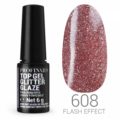 Profinails Top Gél Glitter Glaze fixálásmentes LED/UV fényzselé 6g No.608